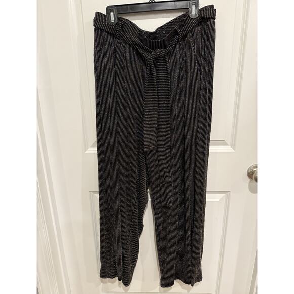 Torrid Womens Black Lurex Self Tie Wide Leg Pant Sz 1X Metallic Stripe Stretch - Picture 1 of 7